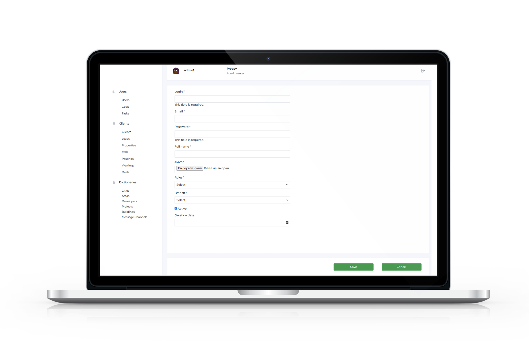 Adding a new user in admin panel