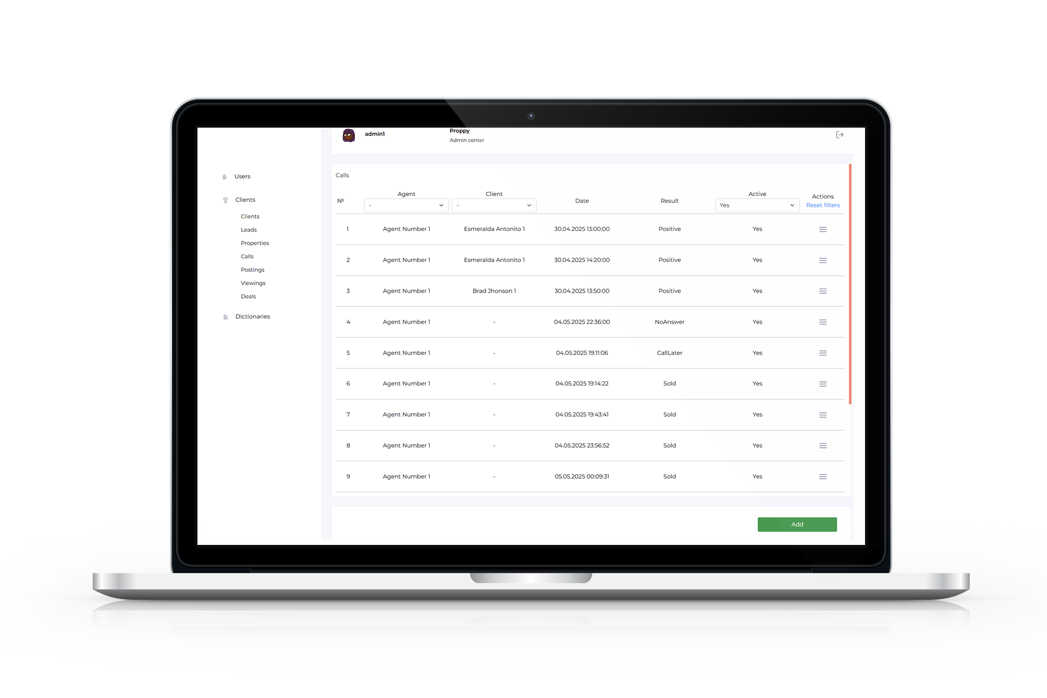 Call list in admin panel