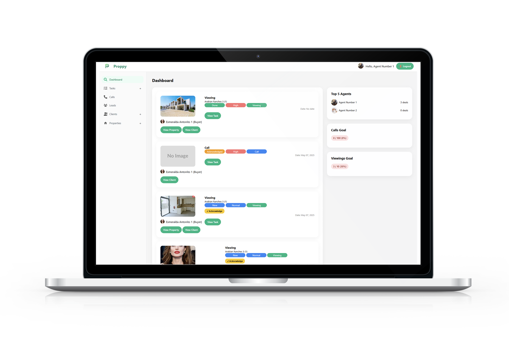 Agent dashboard view
